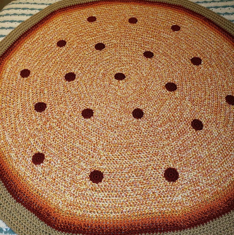 Handmade 55 inch Crocheted Pepperoni Pizza Blanket